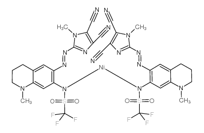 双[N-[6-[2-(4,5-二氰基-1-甲基-1H-咪唑-2-基-N3)偶氮-N1]-1,2,3,4-四氢-1-甲基-7-喹啉基]-1,1,1-三氟甲磺酰胺根合-N]镍结构式