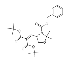2S-(3-benzyloxycarbonyl-2,2-dimethyloxazolidin-4-ylmethylene)-malonic acid di-tert-butyl ester结构式