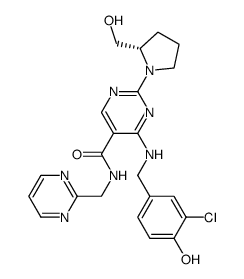 (S)-2-(2-hydroxymethyl-1-pyrrolidinyl)-4-(3-chloro-4-hydroxybenzylamino)-5-[N-(2-pyrimidylmethyl)carbamoyl]pyrimidine Structure