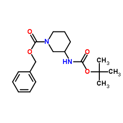 3-(叔丁氧基羰基氨基)哌啶-1-羧酸苄酯结构式