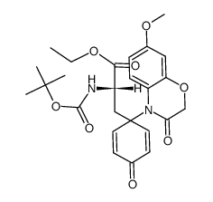 ethyl (S)-2-((tert-butoxycarbonyl)amino)-3-(1-(7-methoxy-3-oxo-2,3-dihydro-4H-benzo[b][1,4]oxazin-4-yl)-4-oxocyclohexa-2,5-dien-1-yl)propanoate结构式