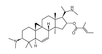 (20S)-4,4,14-Trimethyl-20-(methylamino)-3β-(dimethylamino)-9β,19-cyclo-5α-pregnan-6-en-16α-ol (E)-2-methyl-2-butenoate结构式