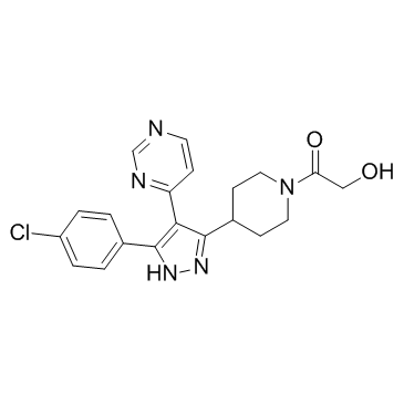 3-[N-(2-羟基乙酰基)-4-哌啶基]-4-(4-嘧啶基)-5-(4-氯苯基)吡唑结构式