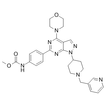 N-[4-[4-(4-吗啉基)-1-[1-(3-吡啶甲基)-4-哌啶基]-1H-吡唑并[3,4-D]嘧啶-6-基]苯基]氨基甲酸甲酯结构式