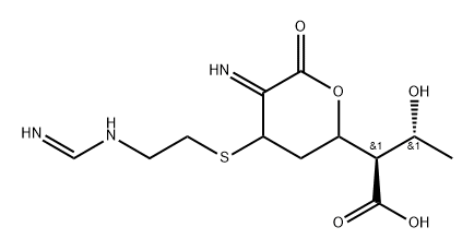 D-glycero-Heptaric acid, 2,4,6-trideoxy-2-[(1R)-1-hydroxyethyl]-6-imino-5-S-[2-[(iminomethyl)amino]ethyl]-5-thio-, 7,3-lactone, (3ξ,5ξ)- Structure