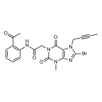 N-(2-乙酰基苯基)-2-(8-溴-7-(丁-2-炔-1-基)-3-甲基-2,6-二氧代-2,3,6,7-四氢-1H--嘌呤-1-基)乙酰胺(利格列汀杂质)结构式