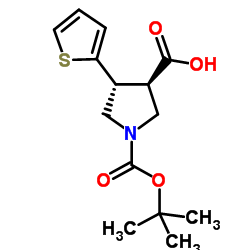 Boc-(+/-)-反式-4-(2-噻吩基)-吡咯烷-3-羧酸结构式