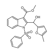 1-benzenesulfonyl-2-[hydroxy-(5-methyl-furan-2-yl)-methyl]-1H-indole-3-carboxylic acid methyl ester结构式