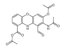 acetic 7-acetoxy-8-acetylamino-9-formyl-10H-phenoxazine-1-carboxylic anhydride结构式