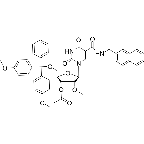 5-Naphthyl-beta-methylaminocarbony-3’-O-acetyl-2’-O-methyl-5’-O-DMTr-uridine Structure