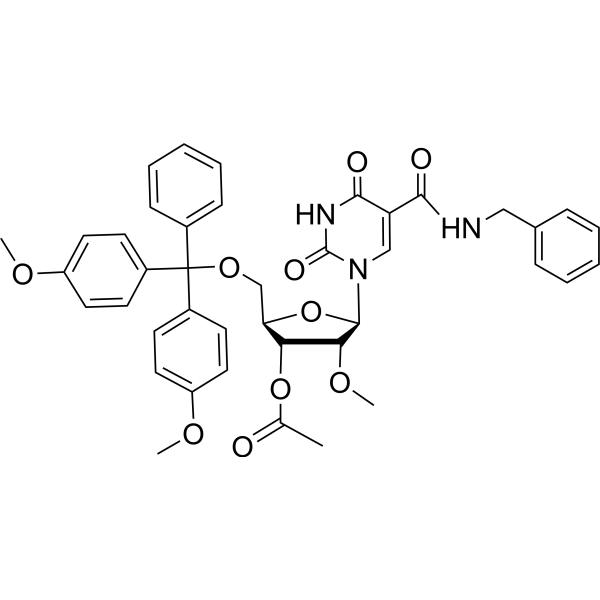 5-Benzylamino carbonyl-3’-O-acetyl-2’-O-methyl-5’-O-DMTr-uridine结构式
