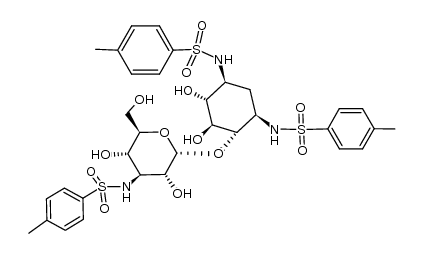 2-deoxy-6-O-(3-deoxy-3-tosylamido-α-D-glucopyranosyl)-1,3-di-N-tosylstreptamine结构式