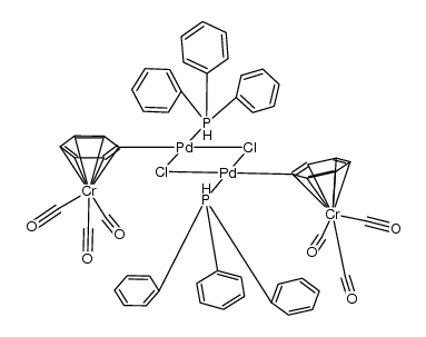 Pd2{(η6-C6H5)Cr(CO)3}2(μ-Cl)2(PPh3)2结构式