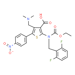 2-((2,6-Difluorobenzyl)(ethoxycarbonyl)amino)-4-((dimethylamino)methyl)-5-(4-nitrophenyl)thiophene-3-carboxylic acid structure