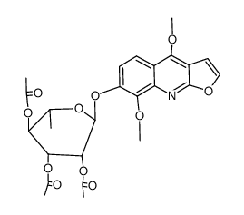 4,8-dimethoxy-furo[2,3-b]quinolin-7-yl tri-O-acetyl-α-L-6-deoxy-mannopyranoside Structure
