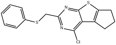 5H-Cyclopenta[4,5]thieno[2,3-d]pyrimidine, 4-chloro-6,7-dihydro-2-[(phenylthio)methyl]- Structure