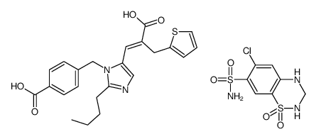 4-[[2-butyl-5-[(E)-2-carboxy-3-thiophen-2-ylprop-1-enyl]imidazol-1-yl]methyl]benzoic acid,6-chloro-1,1-dioxo-3,4-dihydro-2H-1λ6,2,4-benzothiadiazine-7-sulfonamide结构式