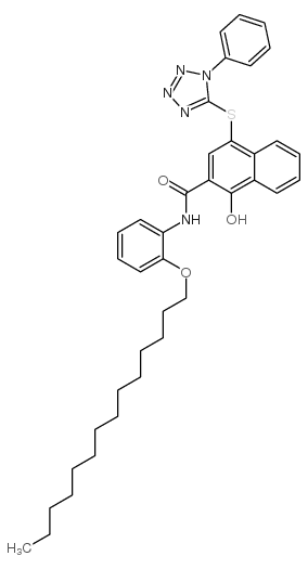 1-羟基-4-[(1-苯基-1氢-四唑-5-炔)硫]-N-[2-(十四烷氧)苯基]-2-萘甲酰胺结构式