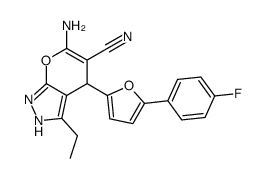 6-amino-3-ethyl-4-[5-(4-fluorophenyl)furan-2-yl]-2,4-dihydropyrano[2,3-c]pyrazole-5-carbonitrile结构式
