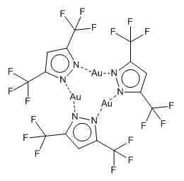 Gold(1+), tris[m-[3,5-bis(trifluoromethyl)-1H-pyrazolato-N1:N2]]tri-, cyclo Structure