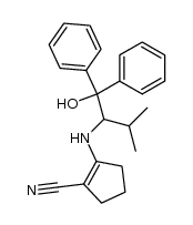 2-((1-hydroxy-3-methyl-1,1-diphenylbutan-2-yl)amino)cyclopent-1-enecarbonitrile结构式