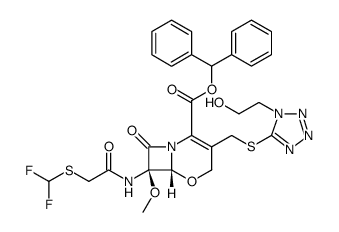 5-Oxa-1-azabicyclo[4.2.0]oct-2-ene-2-carboxylic acid, 7-[[2-[(difluoromethyl)thio]acetyl]amino]-3-[[[1-(2-hydroxyethyl)-1H-tetrazol-5-yl]thio]methyl]-7-methoxy-8-oxo-, diphenylmethyl ester, (6R,7R) Structure