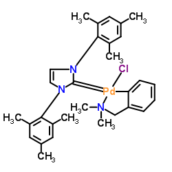 Chloro[(1,3-dimesitylimidazol-2-ylidene)(N,N-dimethylbenzylamine)palladium(II)] Structure