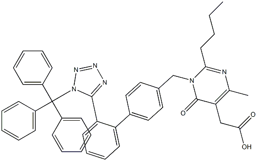 2-(2-butyl-4-Methyl-6-oxo-1-((2'-(1-trityl-1H-tetrazol-5-yl)-[1,1'-biphenyl]-4-yl)Methyl)-1,6-dihydropyriMidin-5-yl)acetic acid结构式