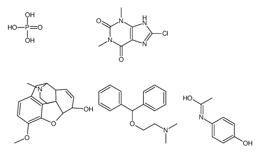 (4R,4aR,7S,7aR,12bS)-9-methoxy-3-methyl-2,4,4a,7,7a,13-hexahydro-1H-4,12-methanobenzofuro[3,2-e]isoquinoline-7-ol,2-benzhydryloxy-N,N-dimethylethanamine,8-chloro-1,3-dimethyl-7H-purine-2,6-dione,N-(4-hydroxyphenyl)acetamide,phosphoric acid Structure