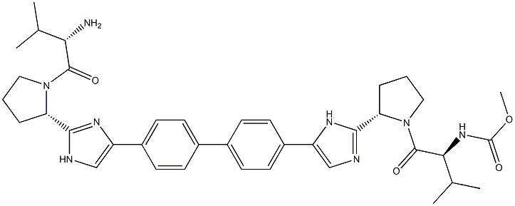 methyl ((S)-1-((S)-2-(5-(4'-(2-((S)-1-((S)-2-amino-3-methylbutanoyl)pyrrolidin-2-yl)-1H-imidazol-4-yl)-[1,1'-biphenyl]-4-yl)-1H-imidazol-2-yl)pyrrolidin-1-yl)-3-methyl-1-oxobutan-2-yl)carbamate structure