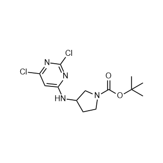 3-(2,6-二氯嘧啶-4-基)氨基)吡咯烷-1-羧酸叔丁酯结构式