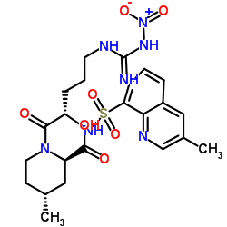 (2R,4R)-1-[(2S)-5-[[Imino(nitroamino)methyl]amino]-2-[[(3-methyl-8-quinolinyl)sulfonyl]amino]-1-oxopentyl]-4-methyl-2-piperidinecarboxylic acid structure