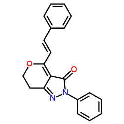 2-Phenyl-4-(2-phenylvinyl)-6,7-dihydropyrano[4,3-c]pyrazol-3(2H)-one结构式