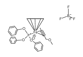 {(Cp)iron(carbonyl){P(O(phenyl))3}{η2-(methyl)CCCH2O(methyl)}tetrafluoroborate结构式