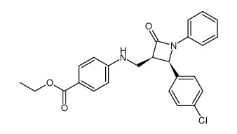 4-{[(2R,3R)-2-(4-Chloro-phenyl)-4-oxo-1-phenyl-azetidin-3-ylmethyl]-amino}-benzoic acid ethyl ester结构式
