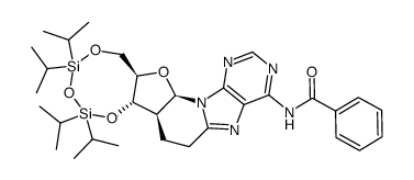N6-benzoyl-3',5'-O-(tetraisopropyldisiloxane-1,3-diyl)-2'-deoxy-8,2'-ethanoadenosine结构式