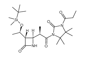 1-((R)-2-((2R,3S)-3-((R)-1-((tert-butyldimethylsilyl)oxy)ethyl)-4-oxoazetidin-2-yl)propanoyl)-4,4,5,5-tetramethyl-3-propionylimidazolidin-2-one结构式