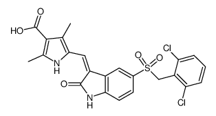 5-[5-(2,6-dichloro-phenylmethanesulfonyl)-2-oxo-1,2-dihydro-indol-(3 Z)-ylidenemethyl]-2,4-dimethyl-1H-pyrrole-3-carboxylic Acid Structure