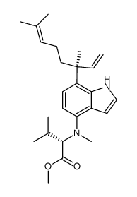 Methyl N-<7-<(S)-3,7-dimethyl-1,6-octadien-3-yl>-4-indolyl>-N-methyl-L-valinate结构式