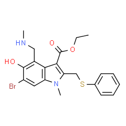Ethyl 6-bromo-5-hydroxy-1-methyl-4-((methylamino)methyl)-2-((phenylthio)methyl)-1H-indole-3-carboxylate (Arbidol Impurity) Structure