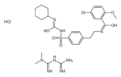5-chloro-N-[2-[4-(cyclohexylcarbamoylsulfamoyl)phenyl]ethyl]-2-methoxybenzamide,3-(diaminomethylidene)-1,1-dimethylguanidine,hydrochloride Structure