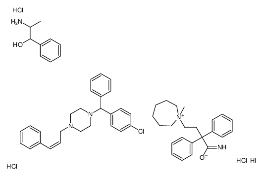 2-amino-1-phenylpropan-1-ol,1-[(4-chlorophenyl)-phenylmethyl]-4-[(E)-3-phenylprop-2-enyl]piperazine,4-(1-methylazepan-1-ium-1-yl)-2,2-diphenylbutanamide,iodide,trihydrochloride结构式