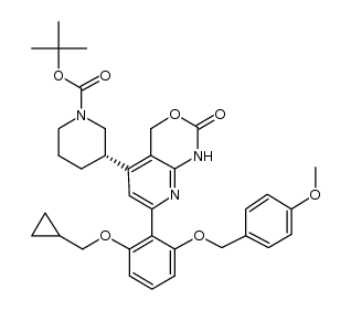 tert-butyl (3S)-(-)-3-(7-{2-(cyclopropylmethoxy)-6-[(4-methoxybenzyl)oxy]phenyl}-2-oxo-1,4-dihydro-2H-pyrido[2,3-d][1,3]oxazin-5-yl)-1-piperidinecarboxylate结构式