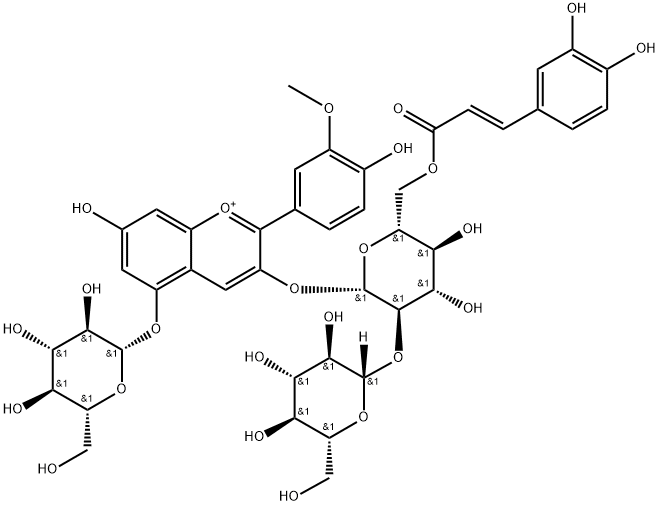 芍药素-3-O-(6-O-反式-咖啡酰-2-O-β-葡萄糖苷-β-葡萄糖苷)-5-O-β-葡萄糖苷结构式