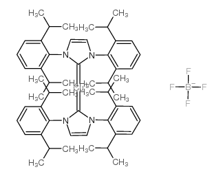 Bis(1,3-bis(2,6-diisopropylphenyl)imidazol-2-ylidene)copper(I) tetrafluoroborate Structure