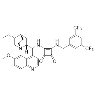 3-[[[3,5-Bis(trifluoromethyl)phenyl]methyl]amino]-4-[[(9R)-10,11-dihydro-6'-methoxycinchonan-9-yl]amino]-3-cyclobutene-1,2-dione Structure