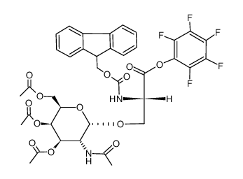 N-[芴甲氧羰基]-O-[3,4,6-三-O-乙酰基-2-(乙酰氨基)-2-脱氧-ALPHA-D-吡喃半乳糖基]-L-丝氨酸五氟苯基酯结构式