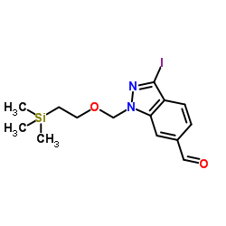 3-Iodo-1-{[2-(trimethylsilyl)ethoxy]methyl}-1H-indazole-6-carbaldehyde结构式