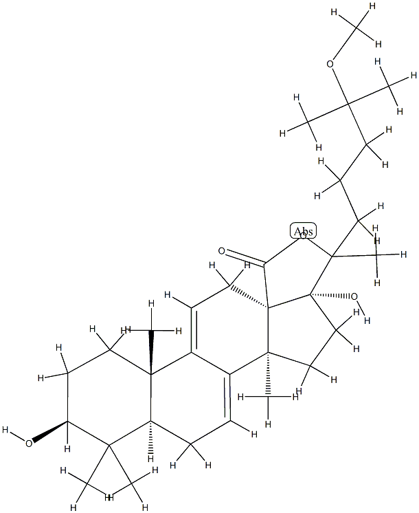 (20ξ)-3β,17,20-Trihydroxy-25-methoxylanosta-7,9(11)-dien-18-oic acid γ-lactone结构式