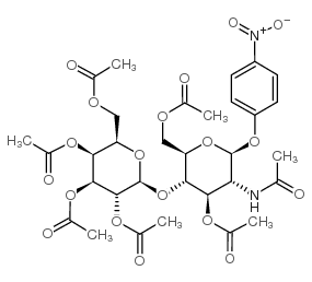 4-硝基苯基-2-乙酰氨基-4-O-(2,3,4,6-四-O-乙酰基-β-D-吡喃半乳糖苷)-3,6-二-乙酰基-2-脱氧-β-D-葡萄糖糖苷结构式